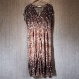 🍂Soft Surroundings Two-Piece Maxi Dress&Sheer Overlay Size L Brown Animal Print